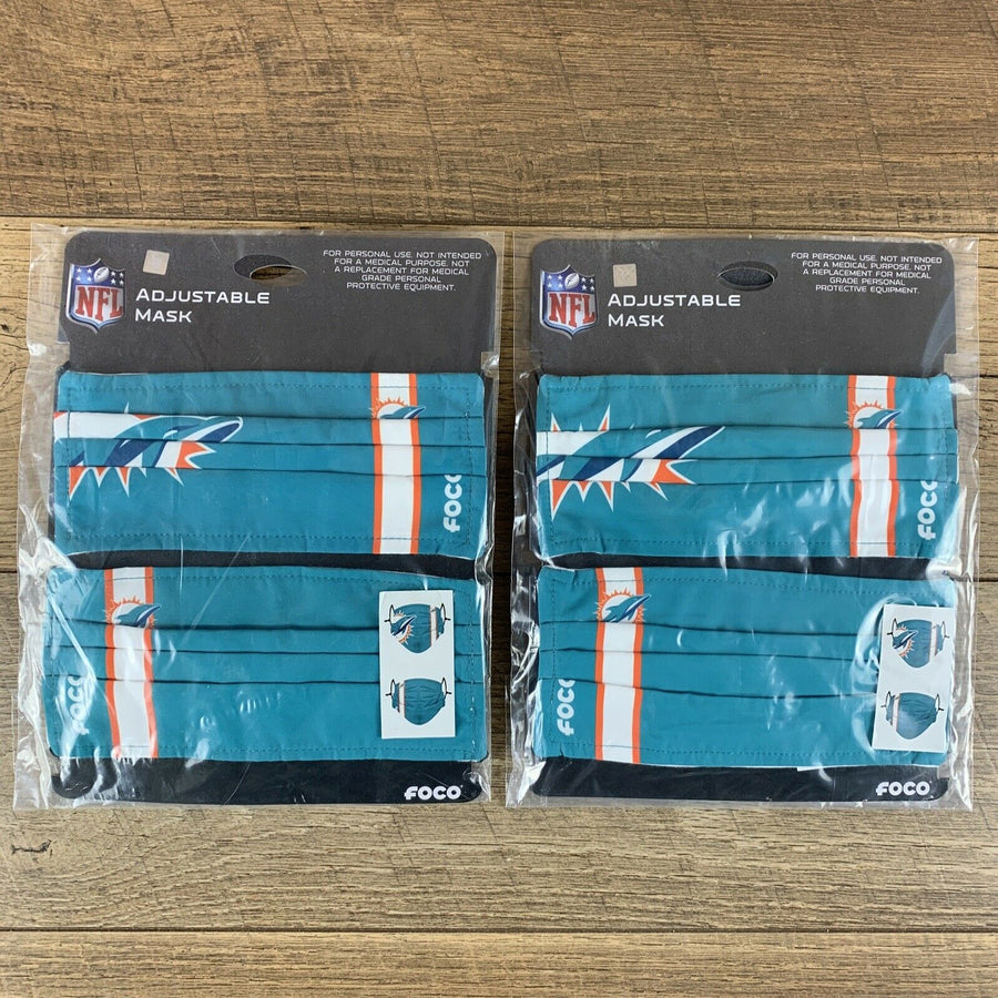 NFL Miami Dolphins ADULT SIZE Game Day Adjustable Face Mask Two Packs (4 Masks)