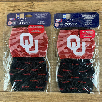 NCAA Oklahoma Sooners ADULT SIZE Game Day Adjustable Face Mask Two Packs (4 Masks)
