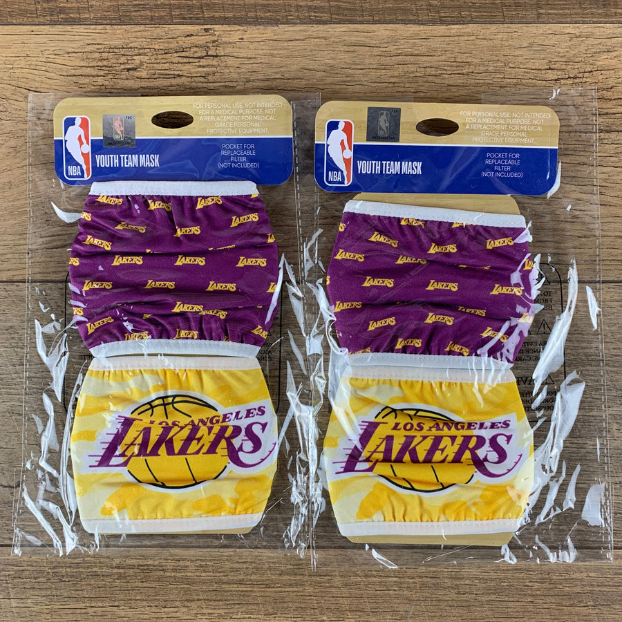 NBA Los Angeles Lakers YOUTH SIZE Gameday Adjustable Face Mask Two 2pks (4 masks)