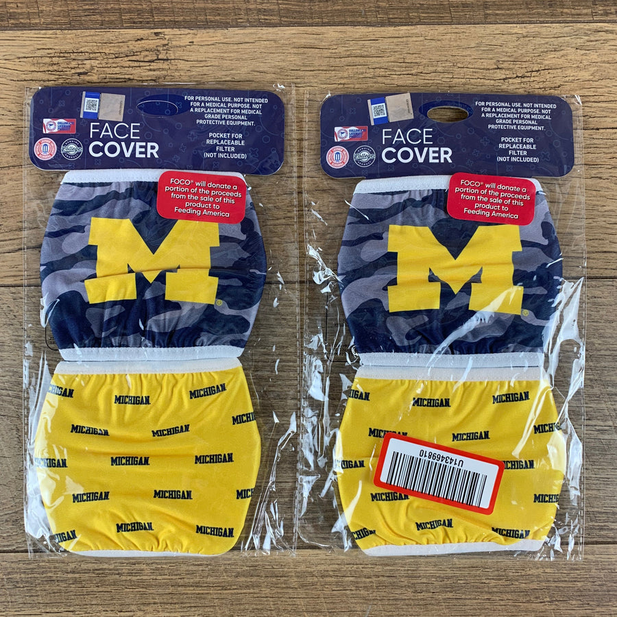 NCAA Michigan Wolverines ADULT SIZE Game Day Adjustable Face Mask Two Packs (4 Masks)