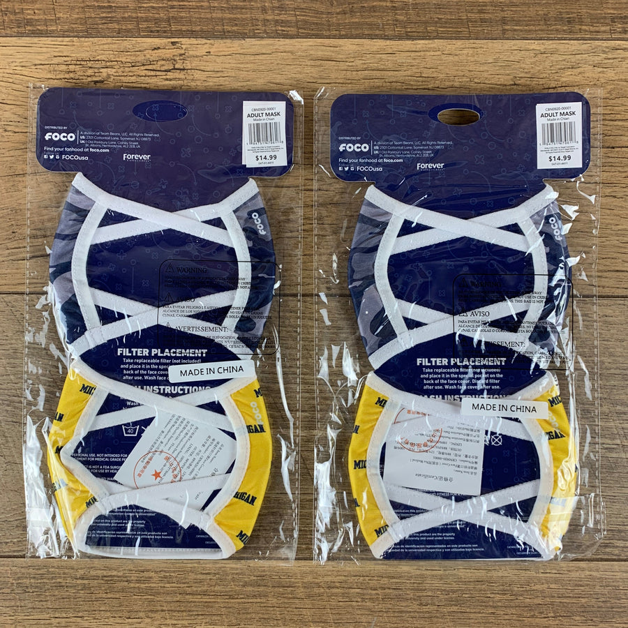 NCAA Michigan Wolverines ADULT SIZE Game Day Adjustable Face Mask Two Packs (4 Masks)