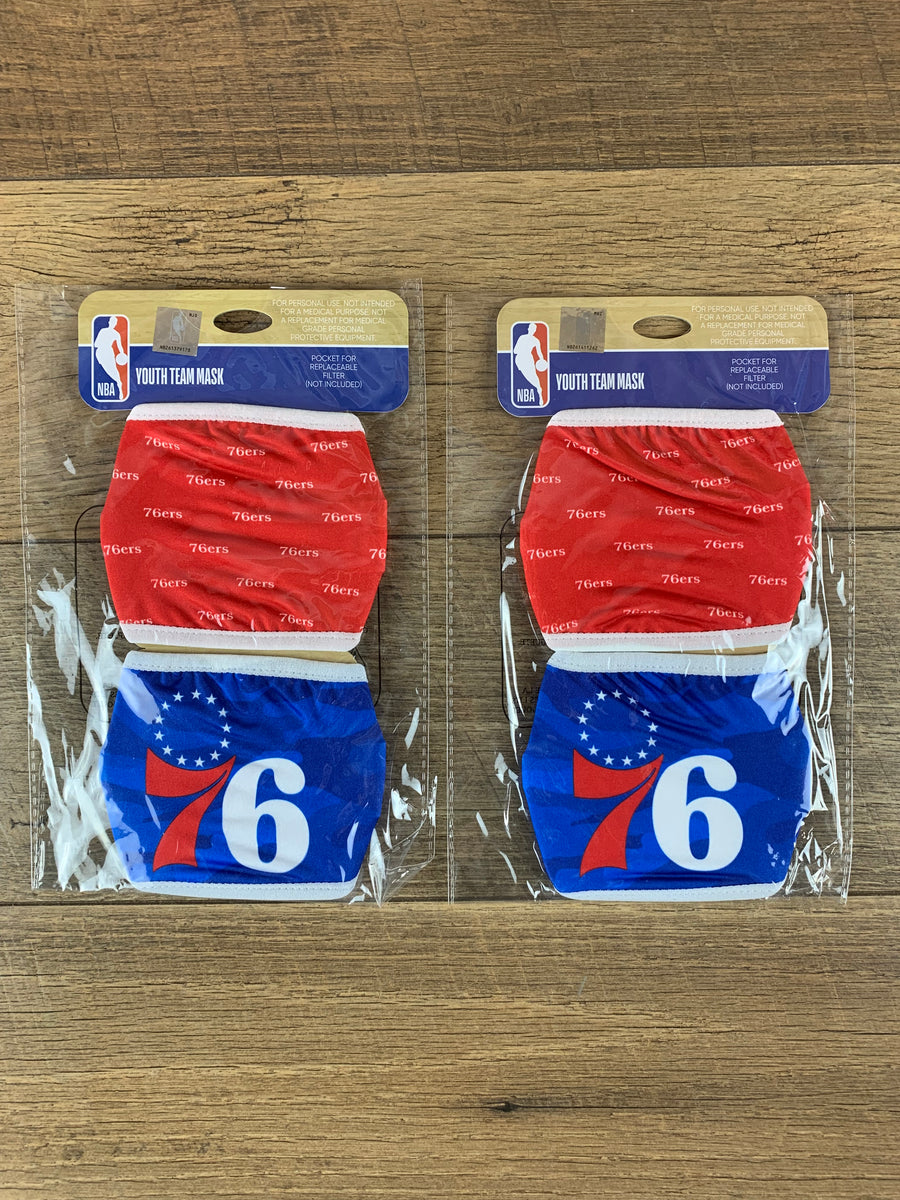 NBA Philadelphia 76ers YOUTH SIZE Gameday Adjustable Face Mask Two 2pks (4 masks)