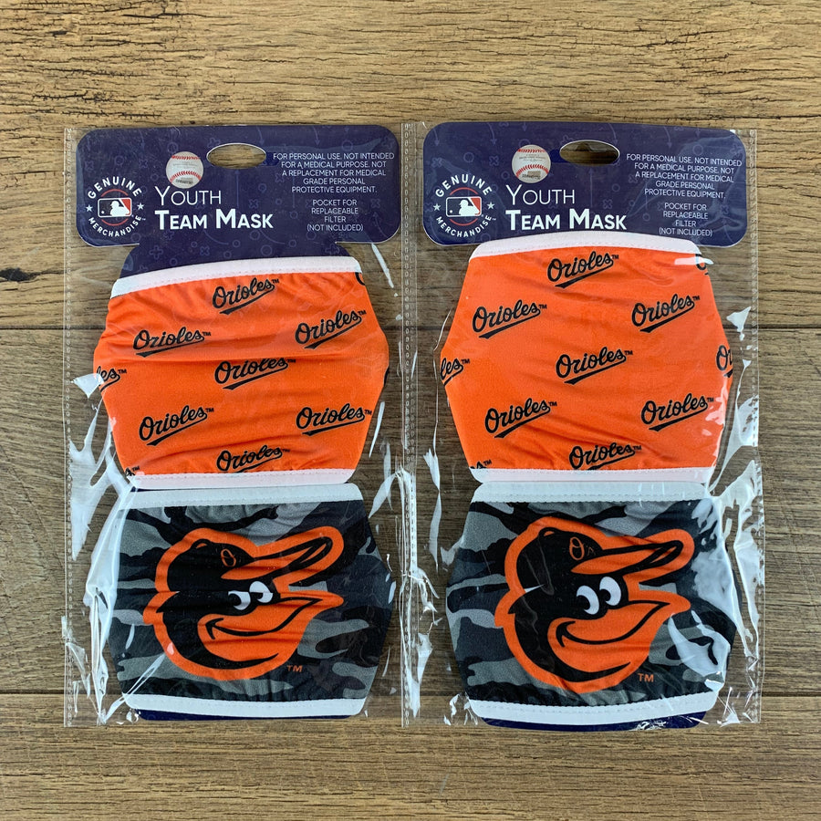 MLB Baltimore Orioles YOUTH SIZE Gameday Adjustable Face Mask Two 2pks (4 masks)