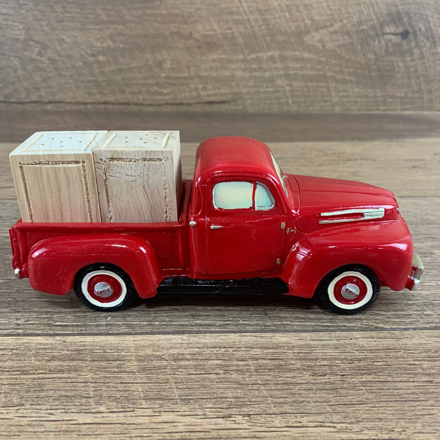 Ford 1948 F-1 Red Pick Up Truck with Salt & Pepper Wood Shakers for truck bed