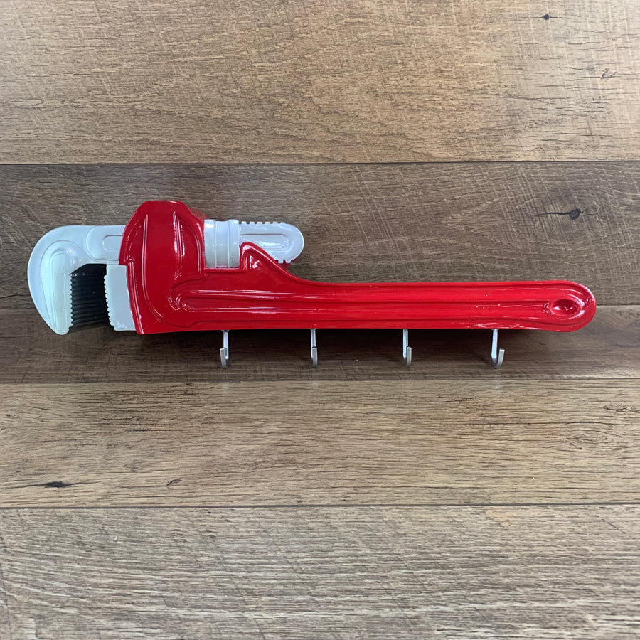 Red Large Pipe Wrench 3-D Coat Rack and Shelf Wall Mount By Sunbelt