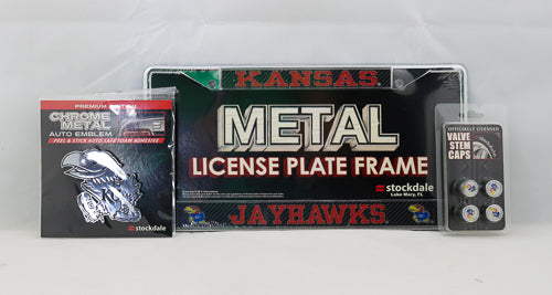 Kansas Jayhawks 3pc License Plate Automotive Fan Kit - jacks-good-deals