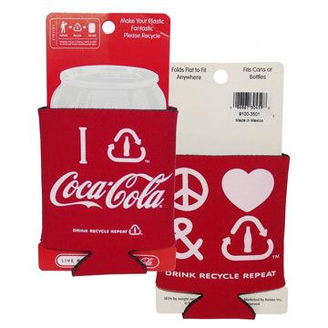 Coca-Cola Peace Love Recycle Coke Can Bottle Logo Koozie 2pk