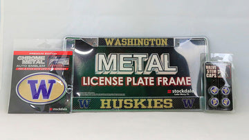Washington Huskies NCAA Official 3pc License Plate Automotive Fan Kit - jacks-good-deals