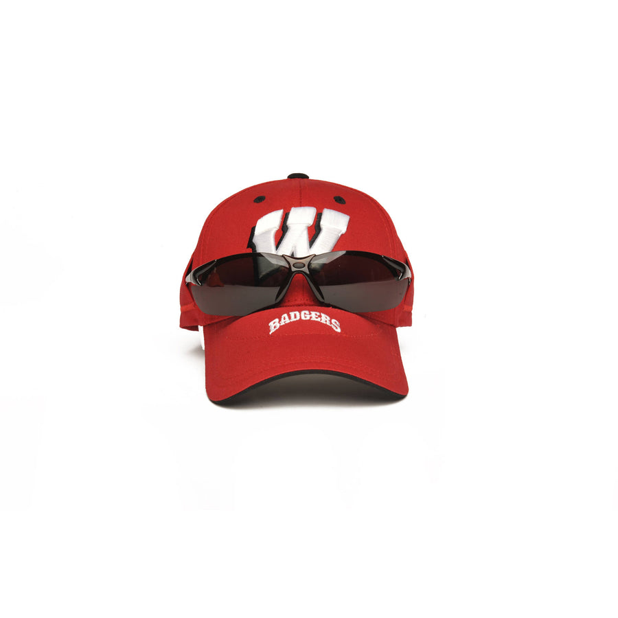 NCAA Wisconsin Badgers Red EVOCAP Baseball Hat Built in Sunglasses Holder - jacks-good-deals
