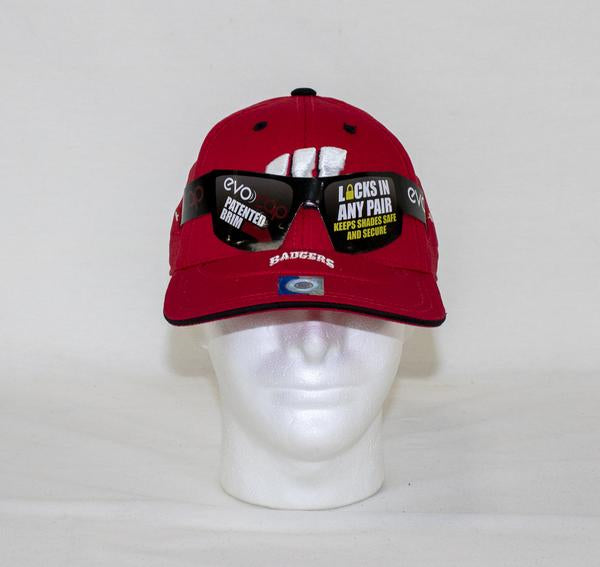 NCAA Wisconsin Badgers Red EVOCAP Baseball Hat Built in Sunglasses Holder - jacks-good-deals
