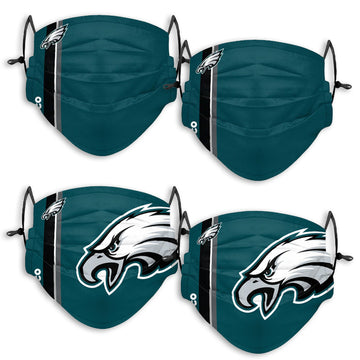 NFL Philadelphia Eagles YOUTH SIZE Game Day Adjustable Face Mask Two Packs (4 Masks)