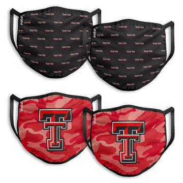 NCAA Texas Tech Red Raiders YOUTH SIZE Gameday Adjustable Face Mask Two 2pks (4 masks)
