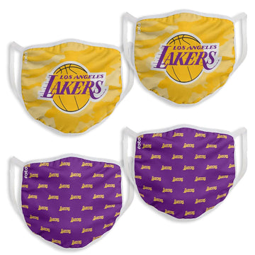 NBA Los Angeles Lakers YOUTH SIZE Gameday Adjustable Face Mask Two 2pks (4 masks)