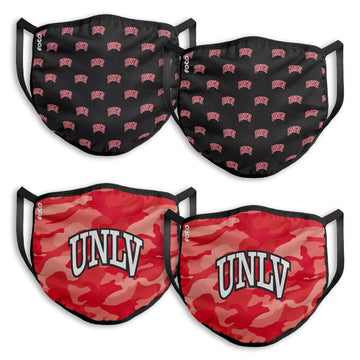 NCAA UNLV Rebels ADULT SIZE Game Day Adjustable Face Mask Two Packs (4 Masks)
