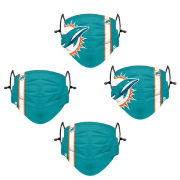 NFL Miami Dolphins ADULT SIZE Game Day Adjustable Face Mask Two Packs (4 Masks)