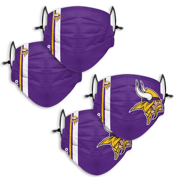 NFL Minnesota Vikings ADULT SIZE Adjustable Face Mask Two Packs (4 Masks)